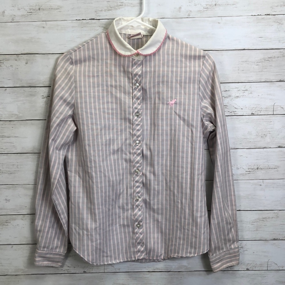 Vintage Wrangler striped plaid button down long sleeve shirt, 8 medium